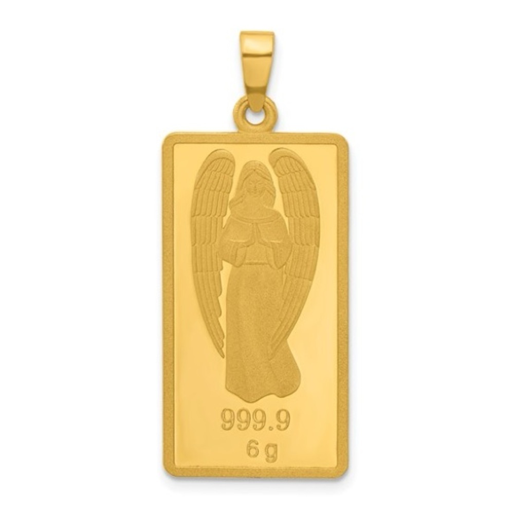 24K  Solid Gold Angel 6g Gold Bar Pendant